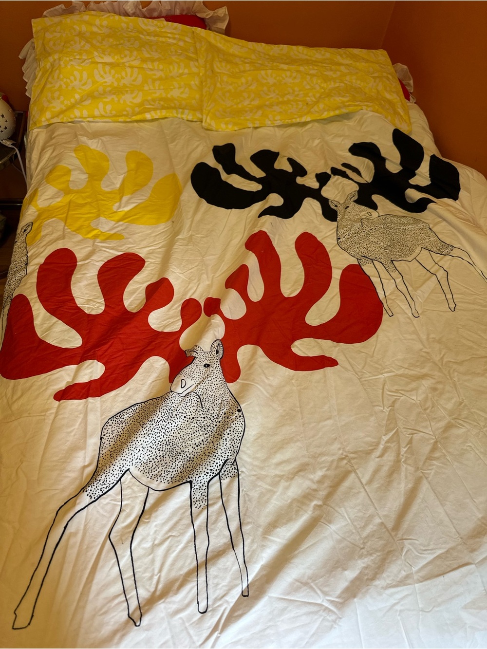 IKEA Yellow Red Black White Moose Print Duvet Cover and pillow cases